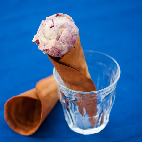 Blackberry Swirl Ice Cream and Gingersnap Ice Cream Cones