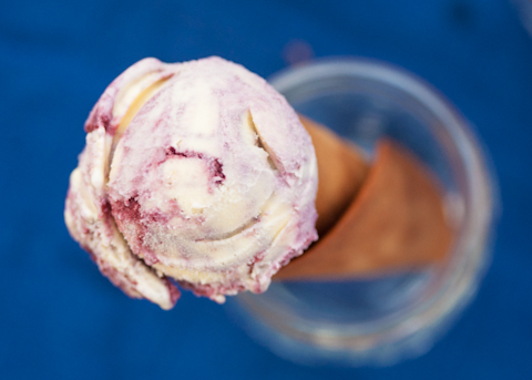 Blackberry Swirl Ice Cream and Gingersnap Ice Cream Cones