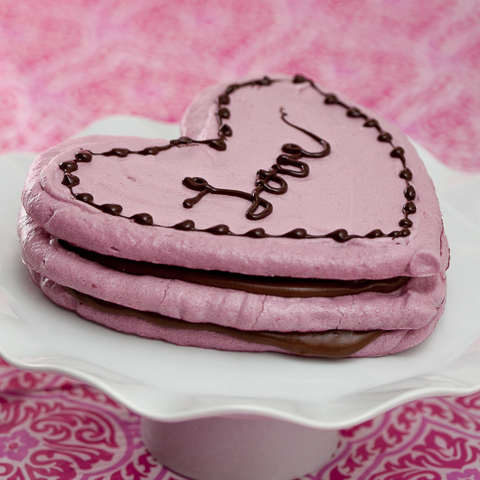 Raspberry Meringue Hearts with Chocolate Pudding