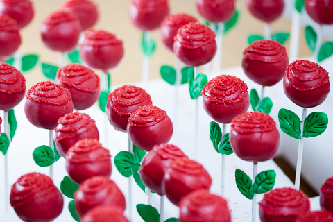 Rose Cake Pops on Red Vase stock photo. Image of valentine - 42171190