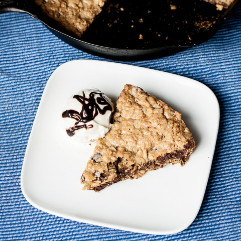 Chocolate Chip Oatmeal Skillet Cookie